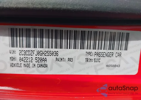 2016 Dodge Challenger 392 Hemi Scat Pack Shaker z USA, uszkodzony, nr VIN 2C3CDZFJ0GH255036